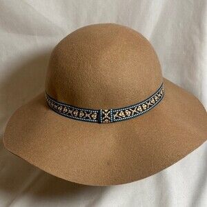 World market 100% wool brown floppy aztec western pattern ribbon hat
